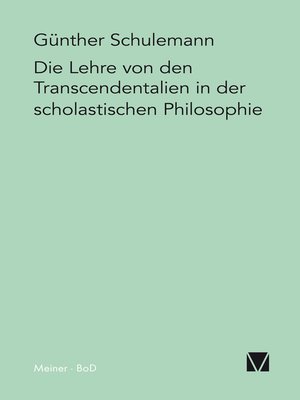 cover image of Die Lehre von den Transcendentalien in der scholastischen Philosophie